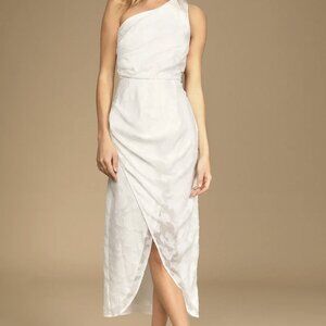 NWT Lulus Dreamy Desires White Floral Burnout One-Shoulder Midi Dress (size S)
